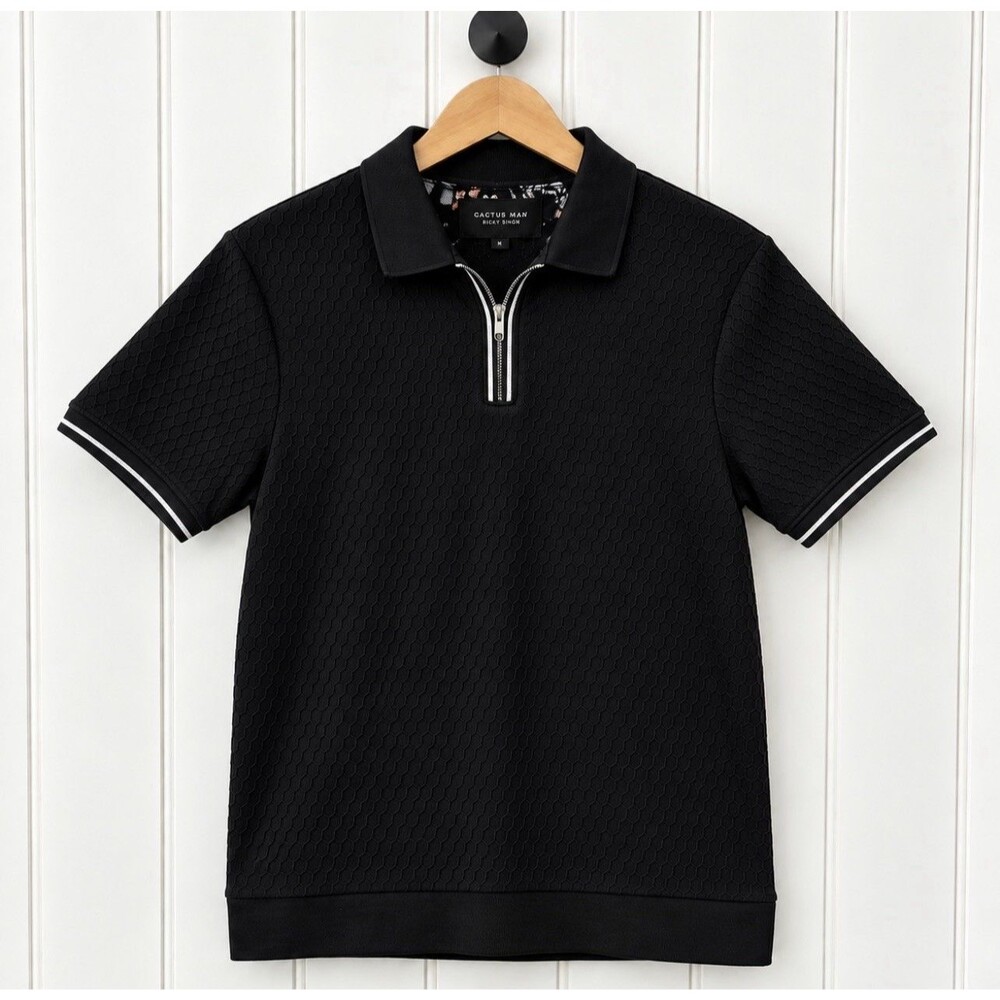 Cactus Man Ricky Singh Men's Medium Black Quarter Zip Textured Knit Polo Shirt